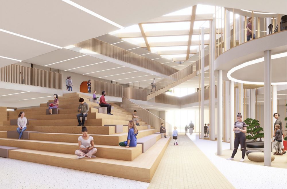 Gimnazija projektuojama pagal architektūrinį konkursą laimėjusios Lietuvos ir Suomijos architektų studijos &bdquo;Architektūros linija&ldquo; idėją.